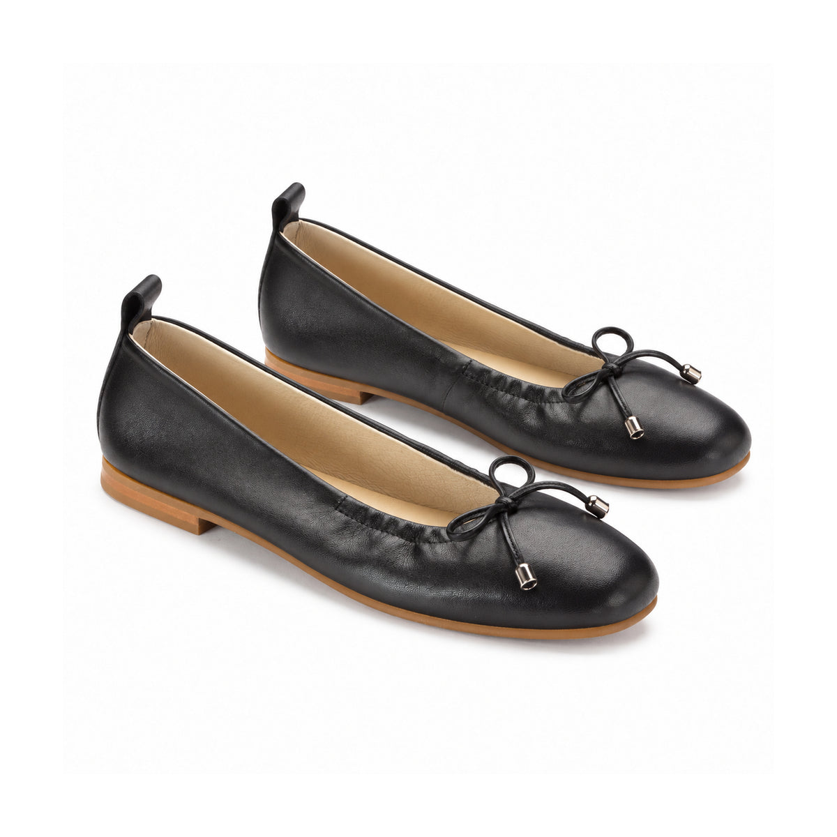 1570 - Black Leather Square Front Ballet Flat