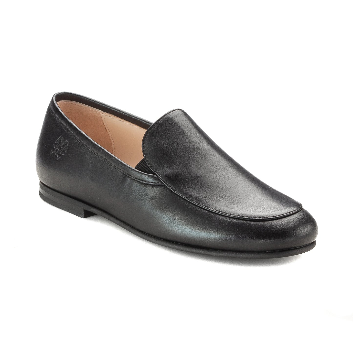 Italian Black Leather Slip-on Loafers for Boys