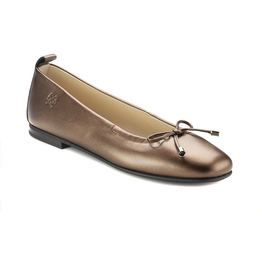 Girl's bronze square front ballet flat on a white background