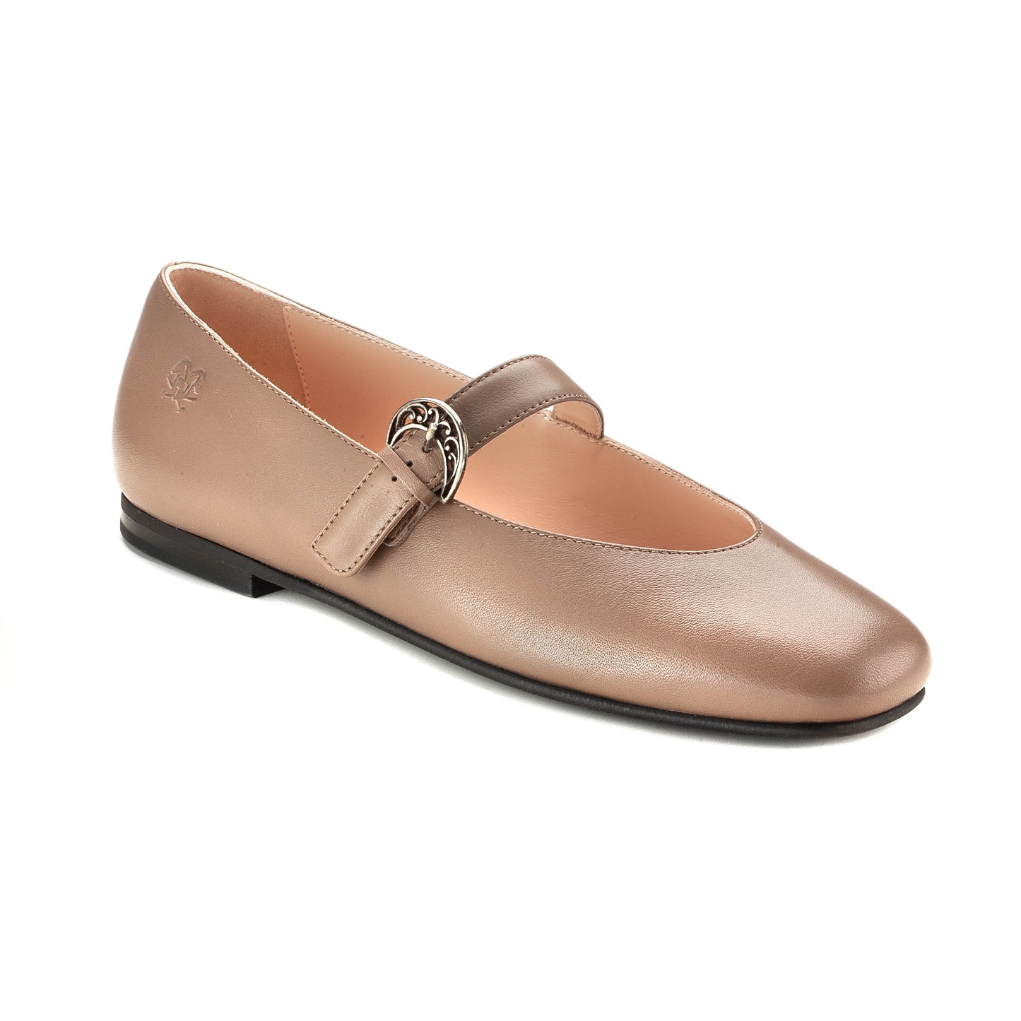 Taupe dark leather Teen Mary Jane flats made in Italy