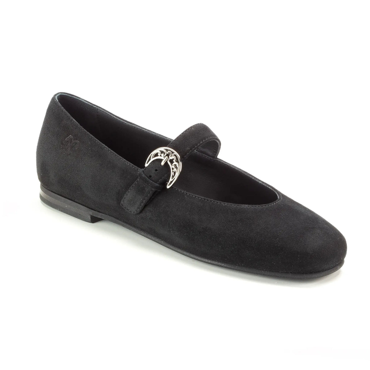 Elegant black suede Mary Jane flats for teenagers, made in Italy