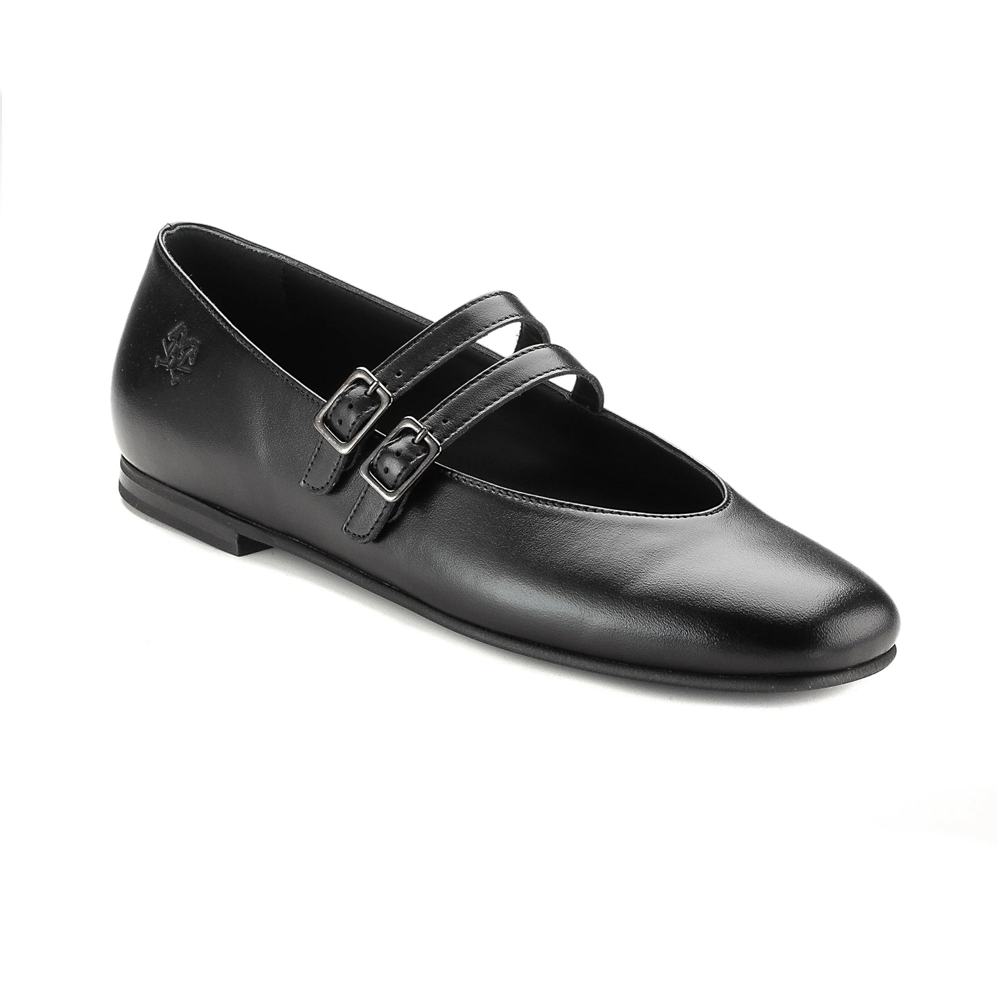 1572 Black Leather Teen Mary Jane Flats