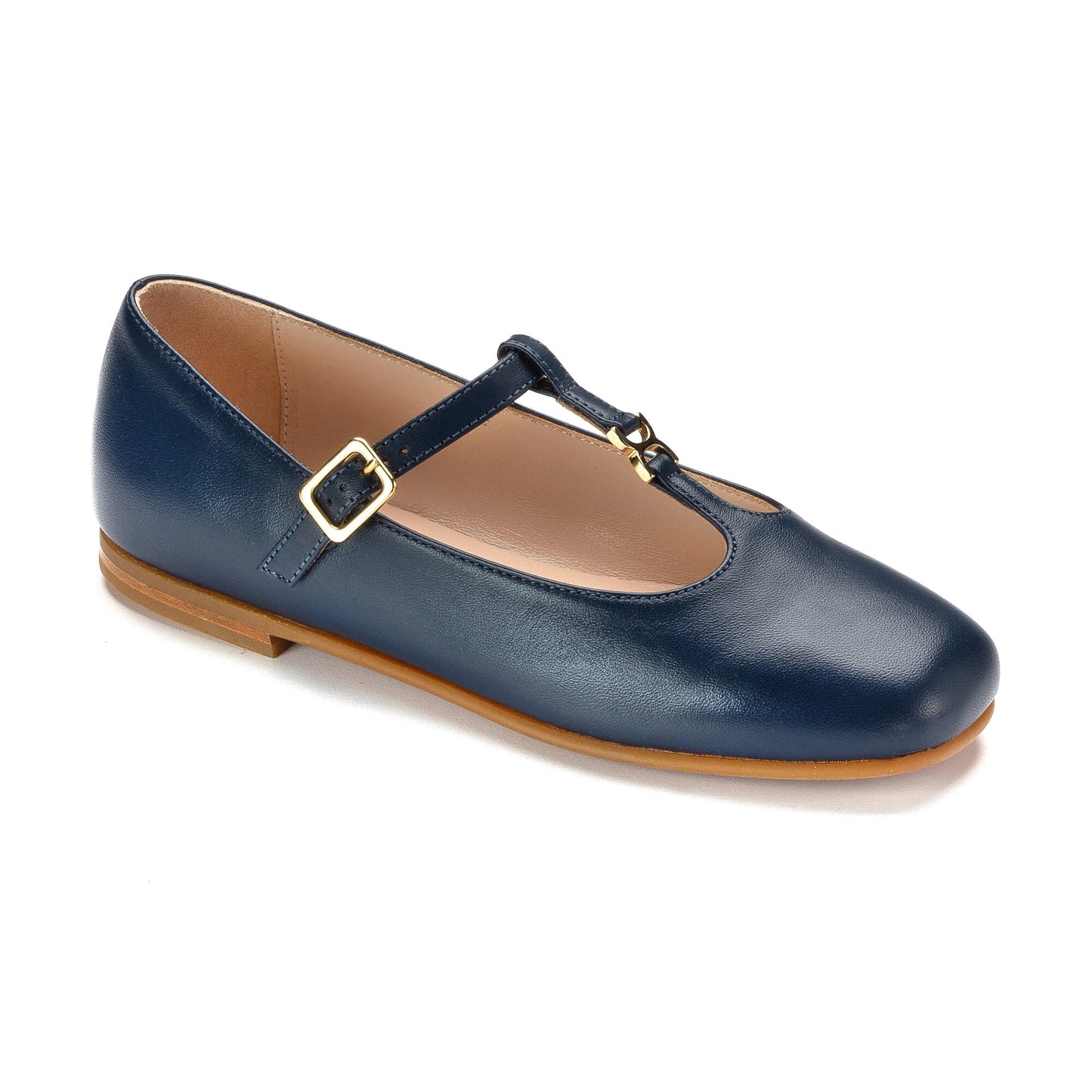 1574 Blue Leather Girls T-strap Mary Jane Dress Shoes