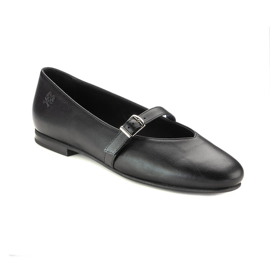 Black leather dressy strap shoe for girls and teens, made in Italy