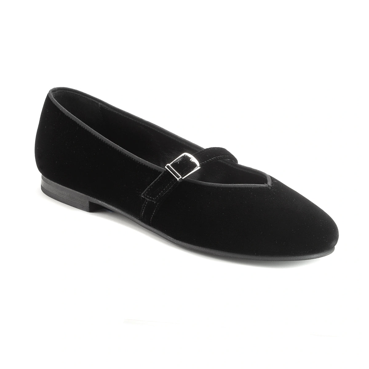 Elegant Black Velvet Teen Strap Shoe made in Italy