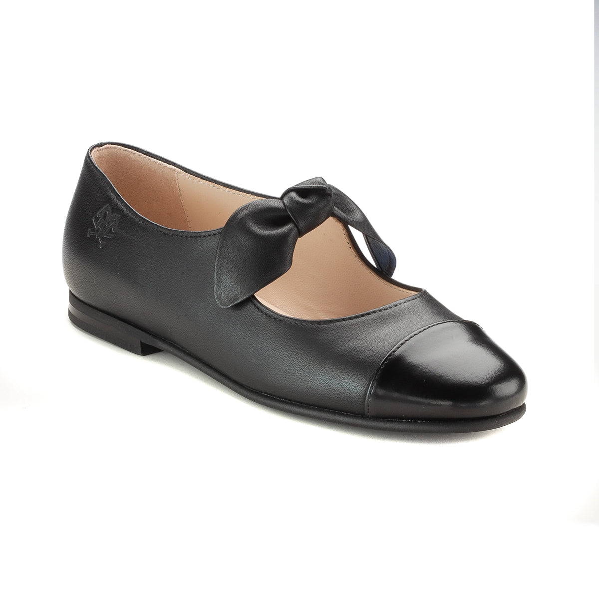 Elegant black leather Girls Mary Jane strap shoe made in Italy