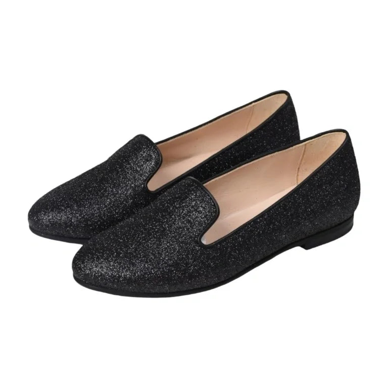 Black Glitter Smoking Loafer for Girl by London Kids – London Kids Shoes