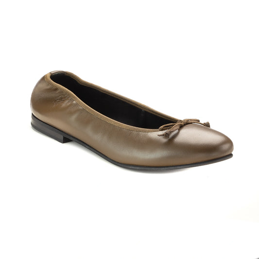 1628 Carob Leather Girls Dressy Bow Flat Shoes