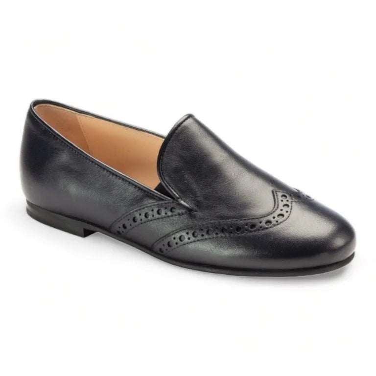 Navy leather boys slip-on dress loafer made in Italy
