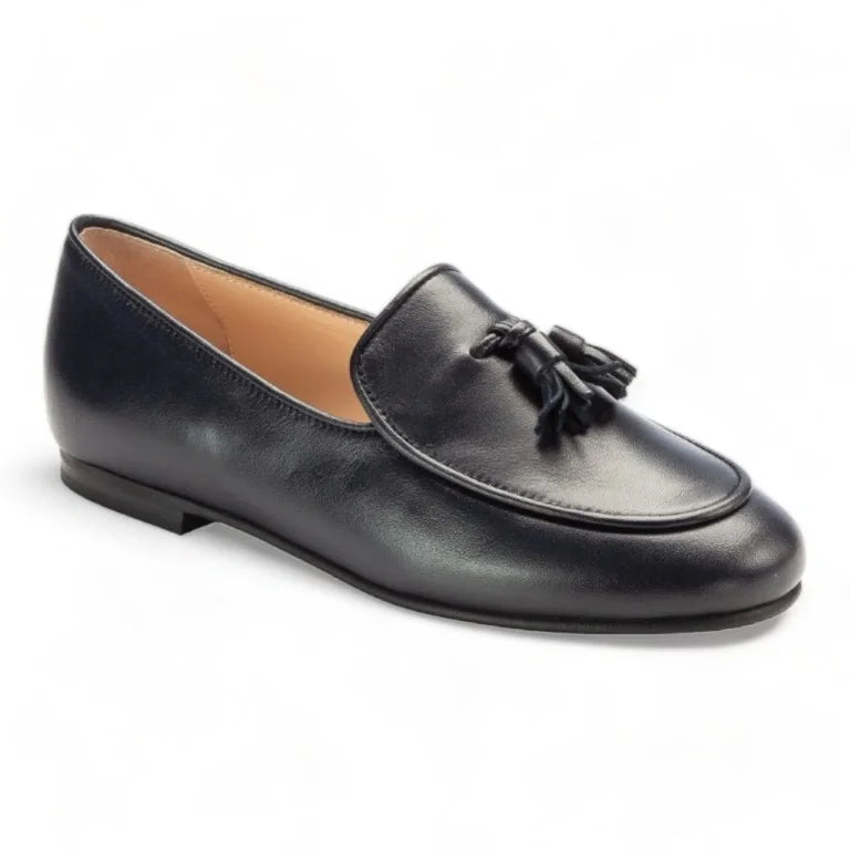Navy leather boys slip-on loafers made in Italy