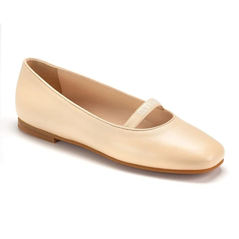 1648 Cream Leather Girls Open Flats, made in Italy