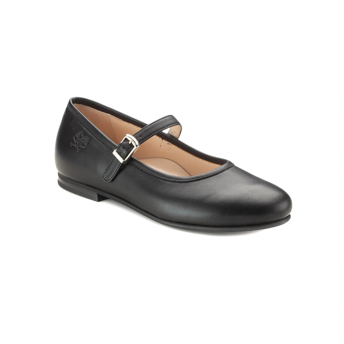 Black leather Girls Mary Jane dress shoe with strap, made in Italy