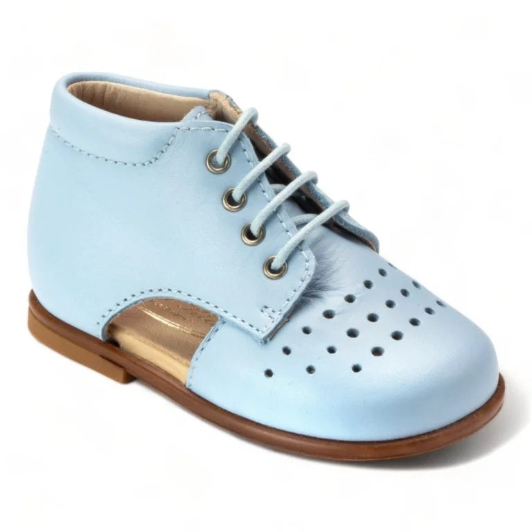 Blue soft leather lace shoes for toddlers by Beberlis in LTBL color