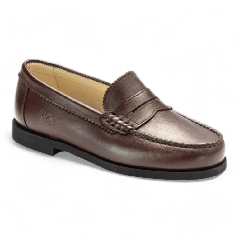 2525 Brown Leather Girls School Loafer, made in Italy