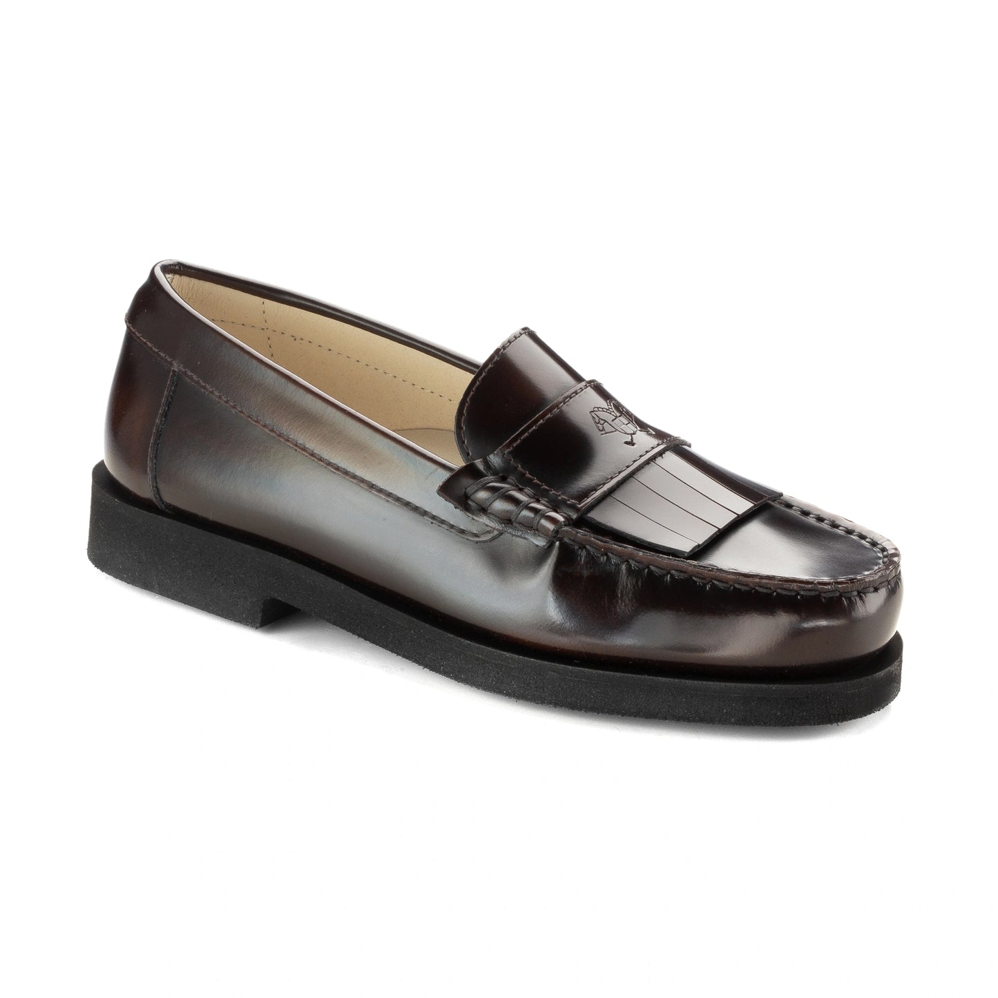 2645 Brown Polished Leather Girls Tassel Loafer made in Italy