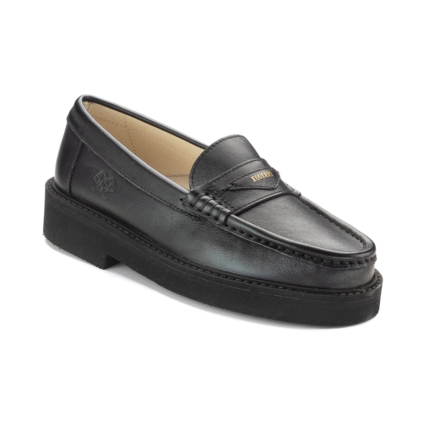 2646 Black Leather Girls Loafer High Sole, designed in Italy
