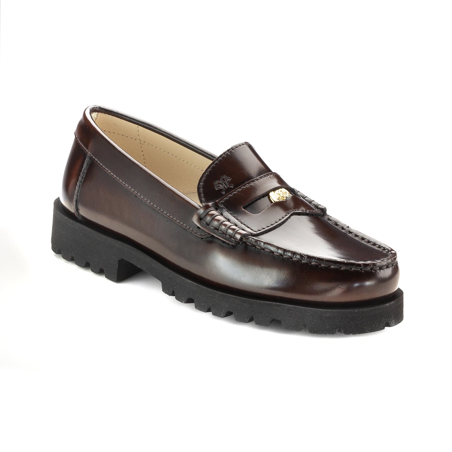 Italian made brown polished leather loafers for girls