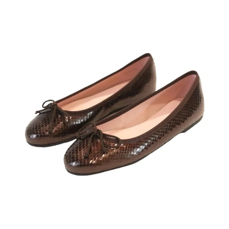 Brown Croc Leather Flats for Teen/Women by Pretty Ballerinas - Main Image