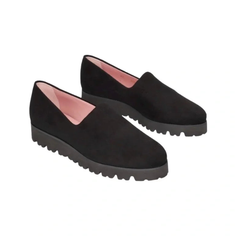 Elegant black velour slip on dress shoe for teens and women