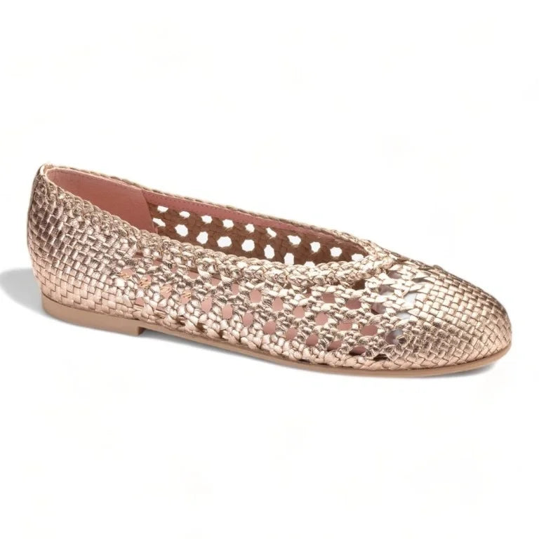 48828 Gold Leather Summer Net Flats, made in Spain