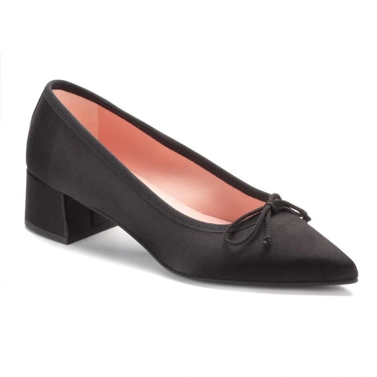 Elegant black satin teen heel perfect for dress or casual wear