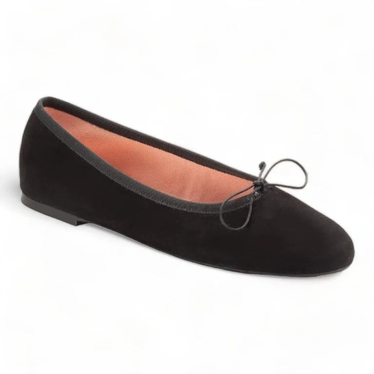 Black suede teens bow shoe made in Spain