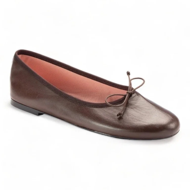 49788 - Brown Leather Teens Bow Shoe with bow detail