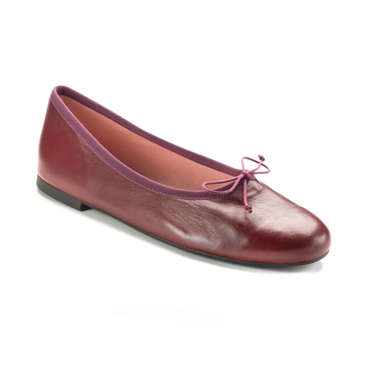 Prune leather teens flat bow shoe made in Spain