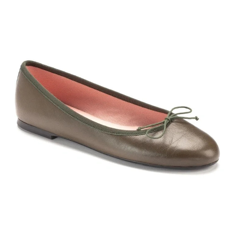 Dark green leather teens bow shoe made in Spain