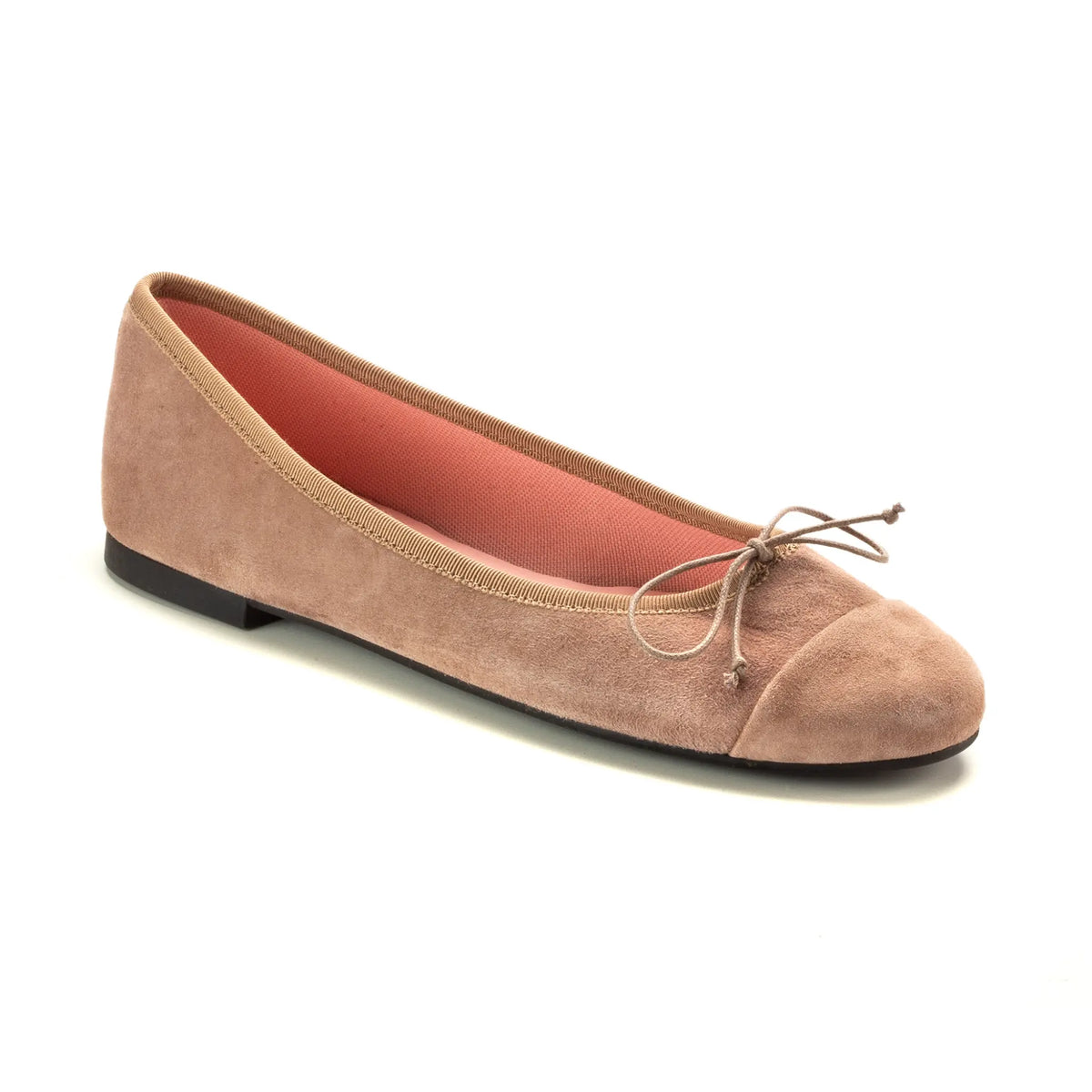 Taupe suede teens dress and casual flats with bow cap, made in Spain