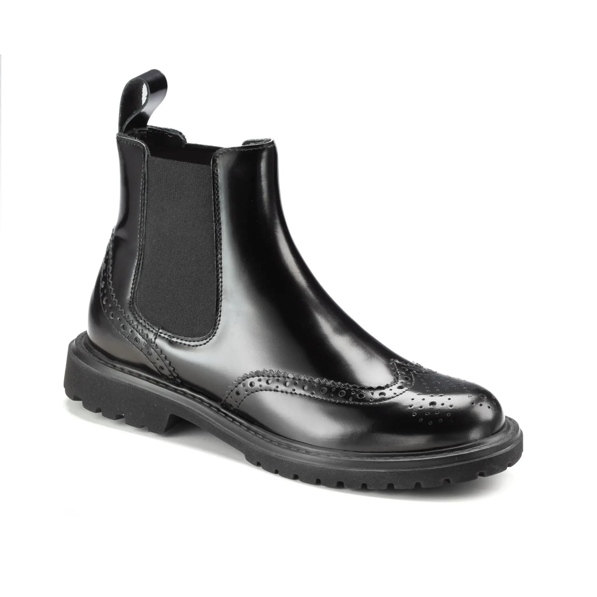 Black polished leather teens low boot made in Spain