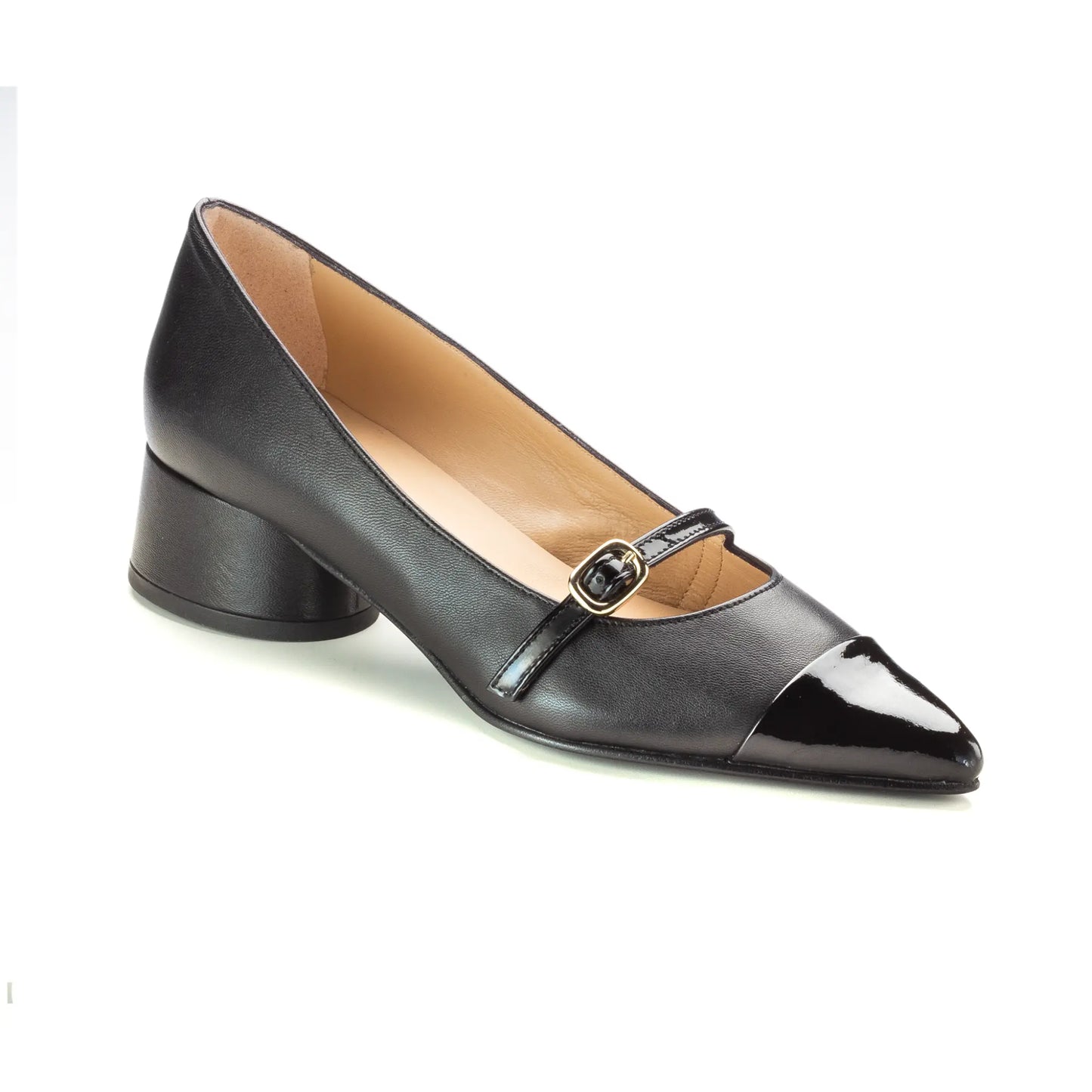 Black leather teens heel strap made in Spain