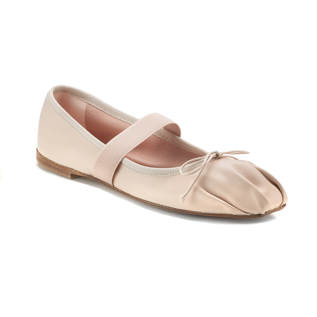 52026 Rose Leather Teens Pleated Bow Flats
