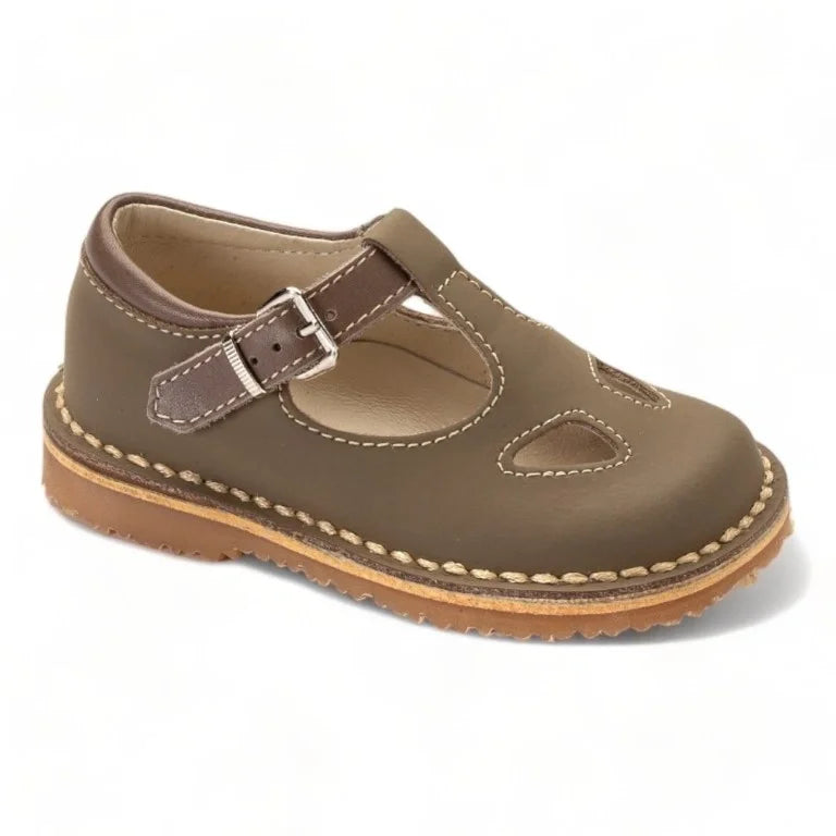 Taupe Sahara Boys T Strap Sandal Shoe from Italy