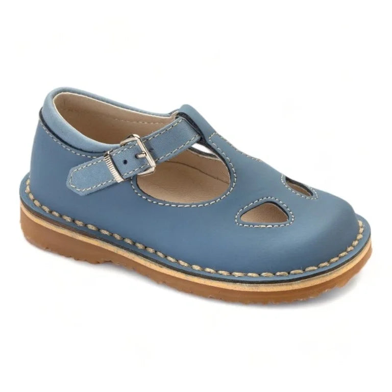 Denim Sahara colored boys T sandal shoe with adjustable strap
