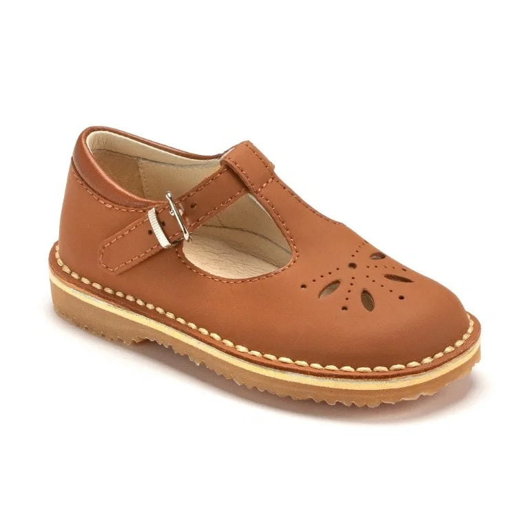 Tan Sahara color Italian-made girls T sandal with strap