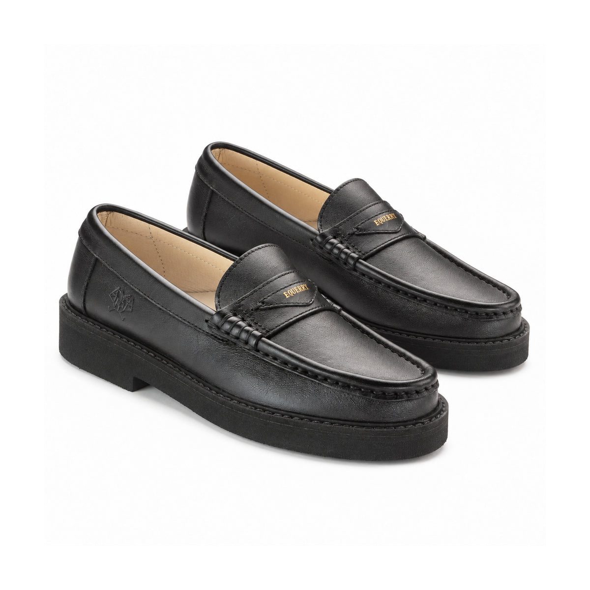 2646 - Black Leather Girls Loafer High Sole