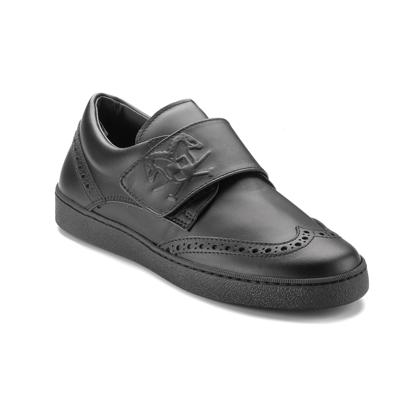 Black leather boys sneaker shoe crafted in Italy
