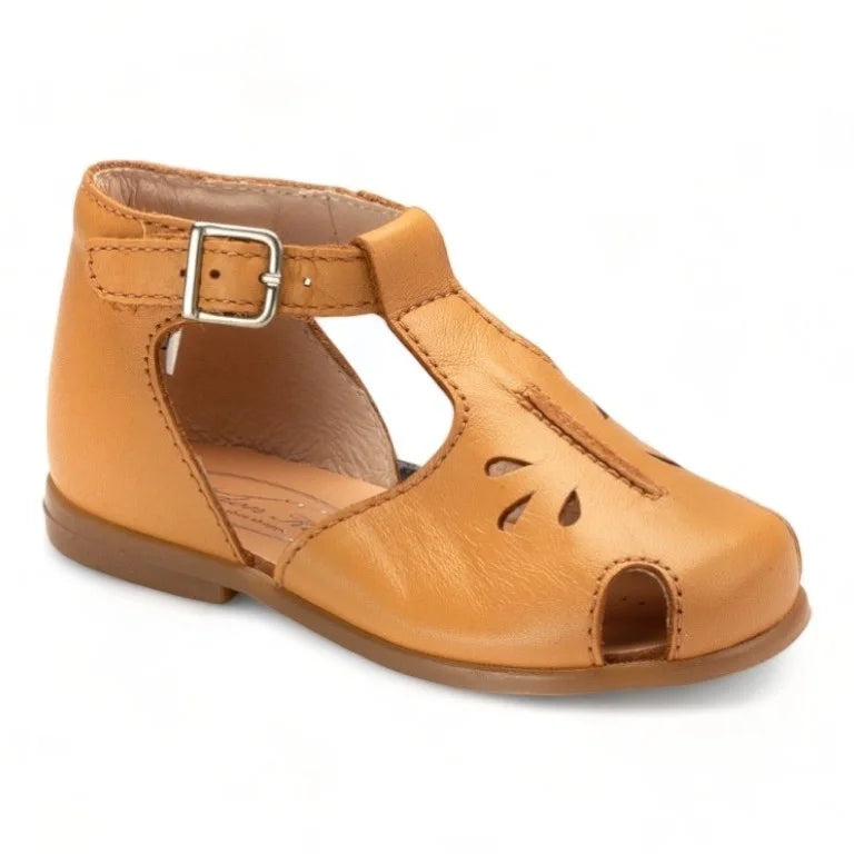 Giselle tan leather toddler summer bottie with strap