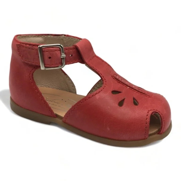 Giselle red leather toddler summer bottie with strap