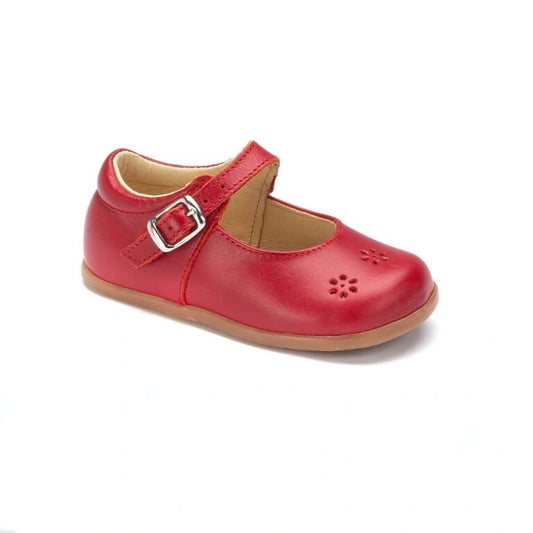 Red leather baby walker strap for toddlers, made in Spain