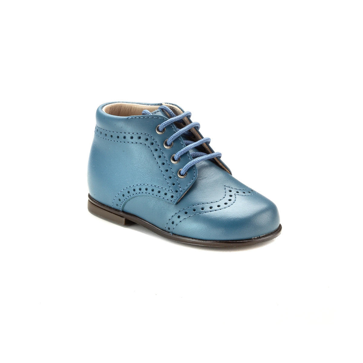 Blue teal leather lace-up baby high shoe by Lavi, made in Spain
