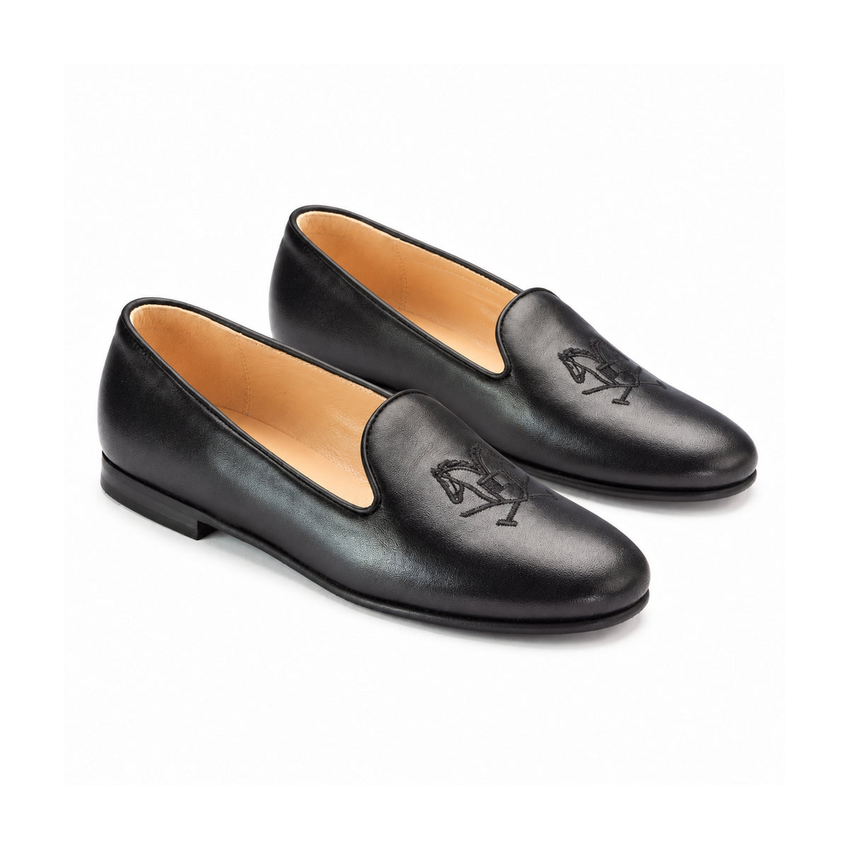 1686 - Black Soft Leather Smoking Loafer for Girl by London Kids