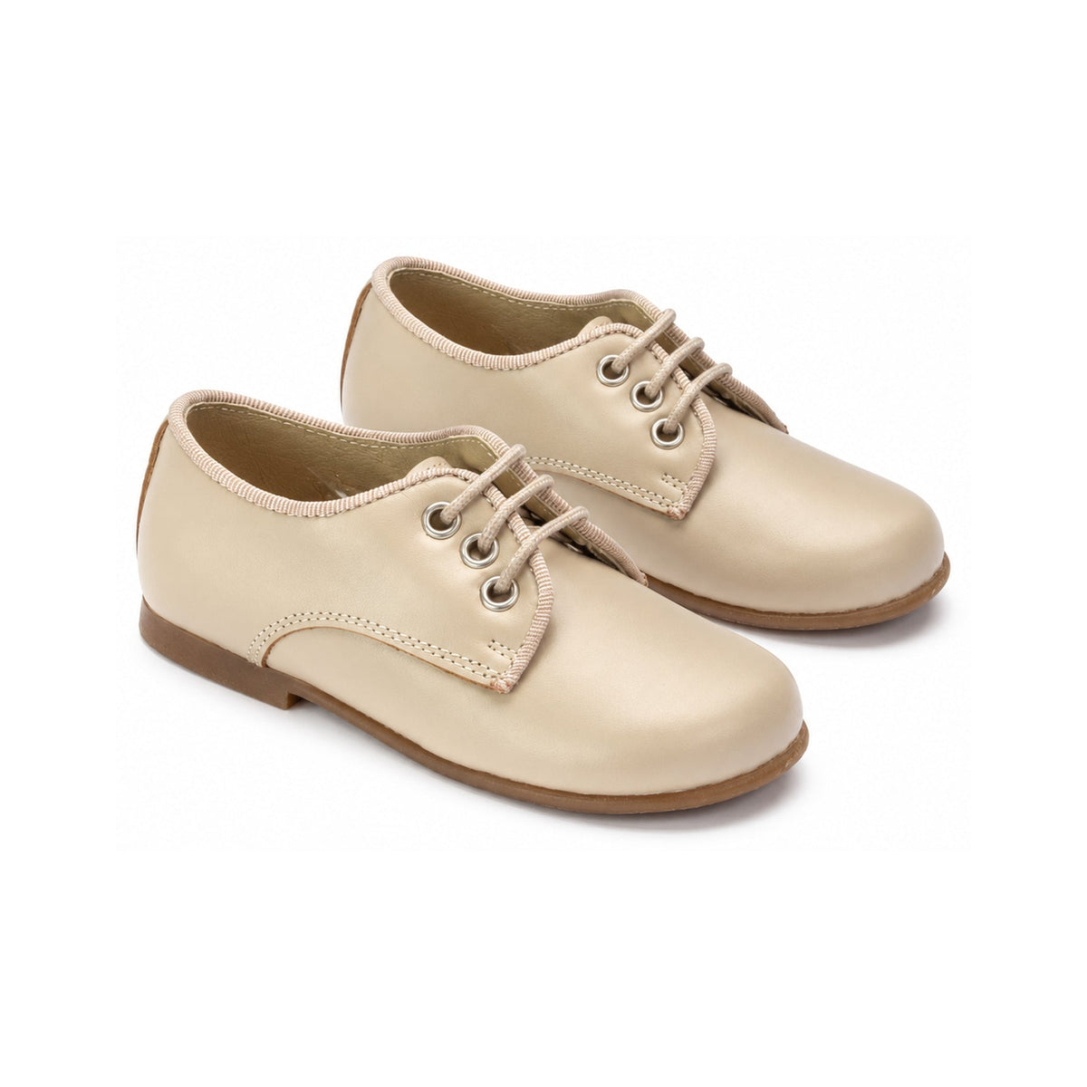 Beige Leather Toddler Lace-up Shoes