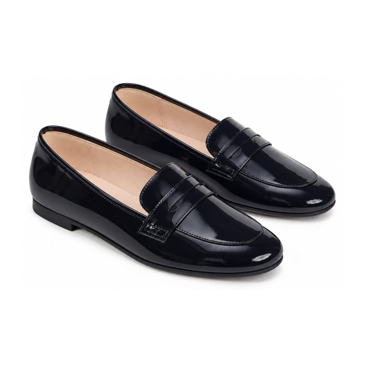 Navy Patent Leather Flat Loafer for Girl by London Kids
