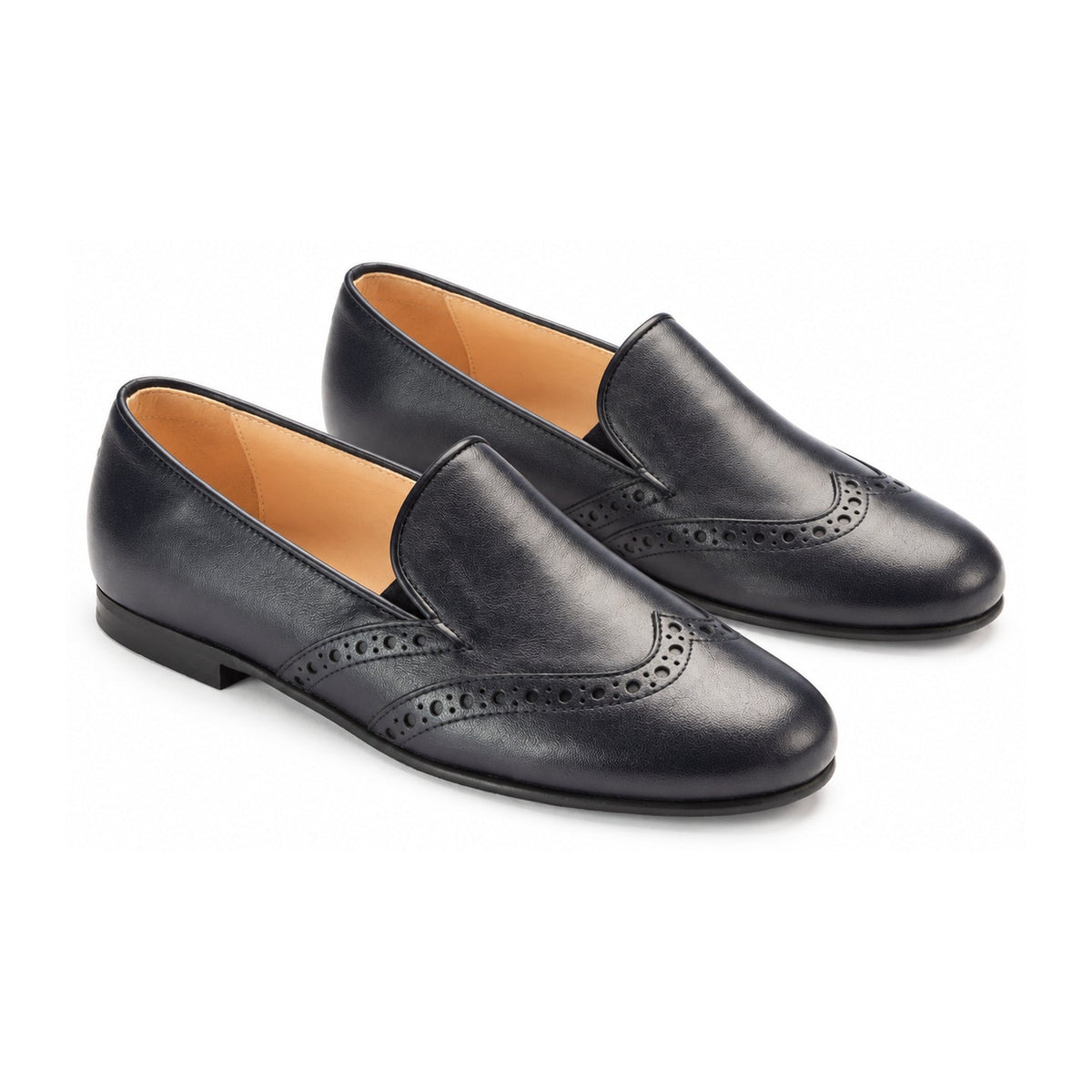 Navy Leather Boys Slip-On Dress Loafer