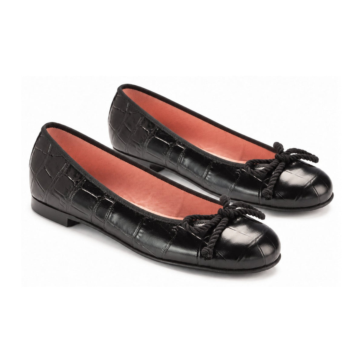 Black Croc Leather Flats for Teens & Women by Pretty Ballerinas