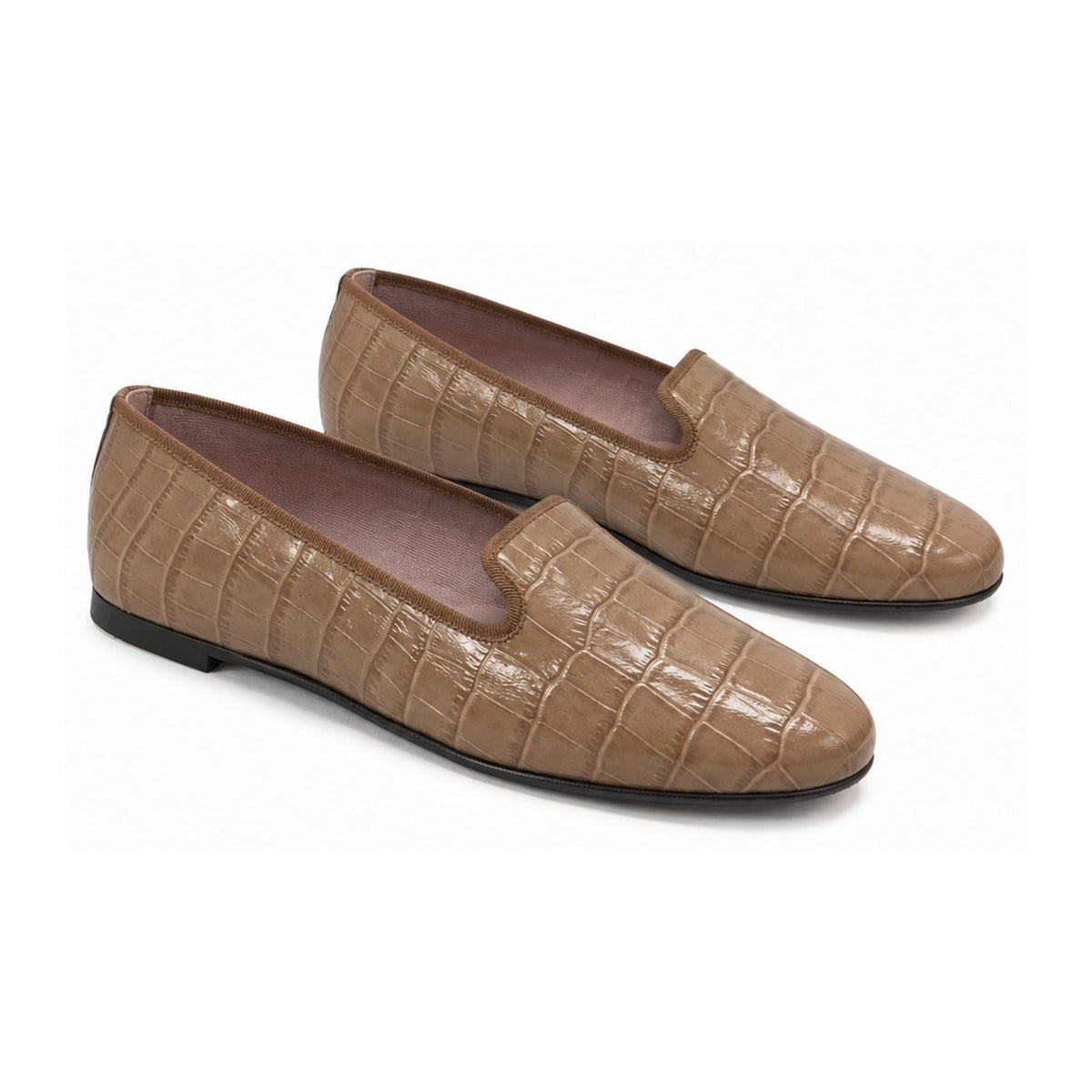 Taupe Croc Leather Smoking Loafer for Teen/Women by Pretty Ballerinas