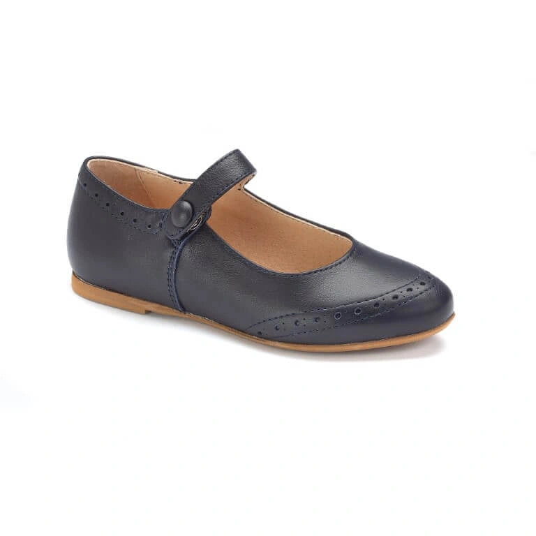 Navy leather girls mary jane strap dress shoe