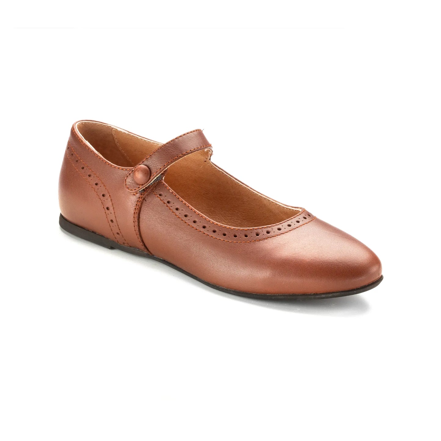 Brown Leather Girls Mary Jane Strap Shoe for Shabbos